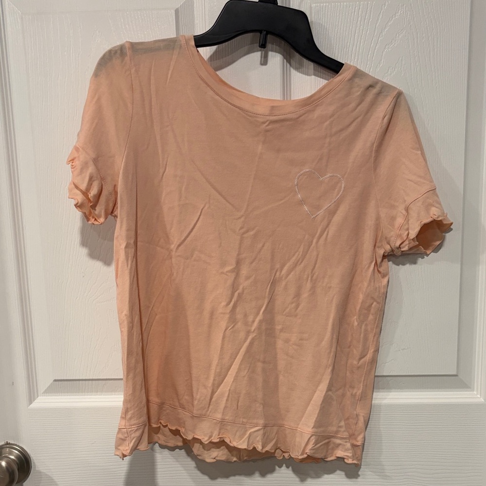 LC Lauren Conrad Peach Short Sleeve Tee with Embroidered Heart